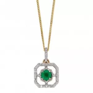 9ct Emerald Illusion Setting Diamond Art Deco Yellow Gold Pendant GP2255G