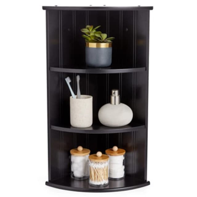 VonHaus 3 Tier Wall Mounted Bathroom Corner Shelf Unit Black