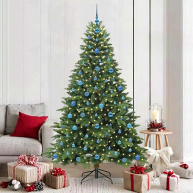 vidaXL Artificial Christmas Tree with 300 LEDs and Blue Balls Green 210cm PE and PVC, Green 3397569