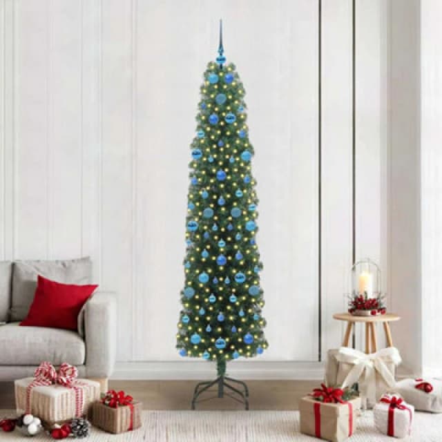vidaXL Artificial Christmas Tree with 300 LEDs, Blue Balls with Stand Green 210 cm, Green 3394963