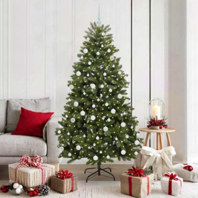 vidaXL Artificial Christmas Tree with White Balls Green 180cm PVC and Metal, Green 3395688