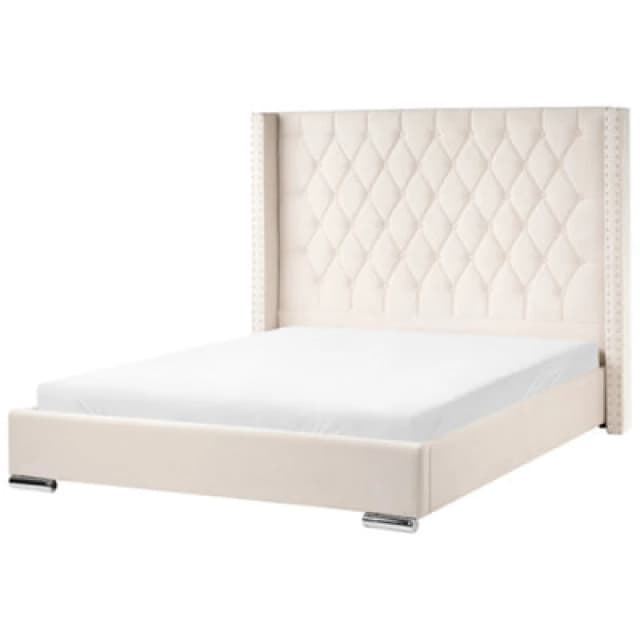 Beliani Bed Velvet Lubbon 160 X 200 Cm (Eu King Size) Off-White