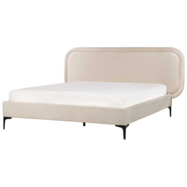 Beliani Bed Velvet Suzette 160 X 200 Cm (Eu King Size) Light Beige