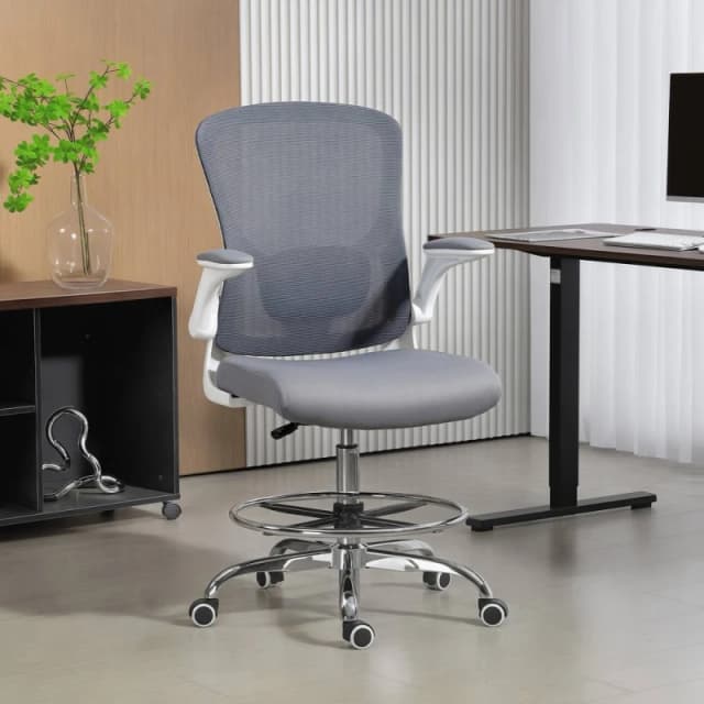 HOMCOM Ergonomic Tall Office Chair, 360 Degree Swivel Task Stool in Dark Grey Size: 60cm x 60cm Dark Grey Unisex 60cm x 60 cm