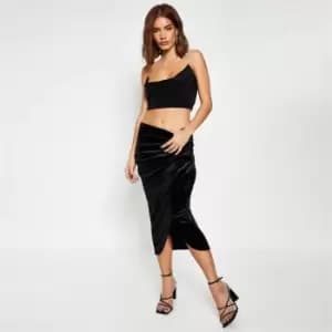 I Saw It First Velvet Ruched Midi Skirt - Black