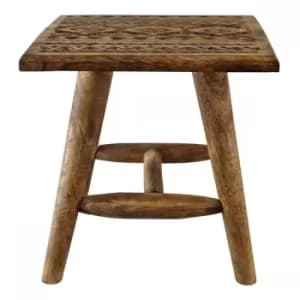 Kasbah Design Small Hand Carved Wooden Stool