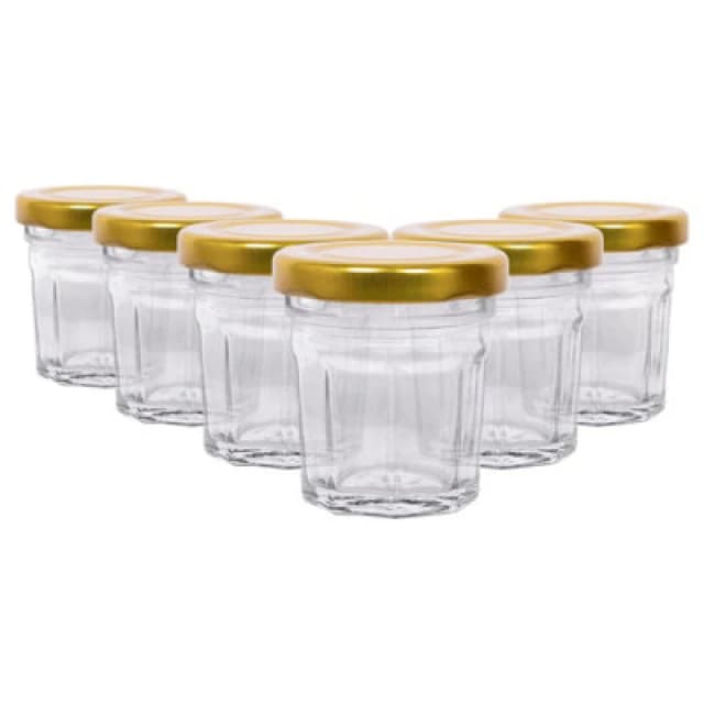 Argon Tableware Glass Jam Jars With Gold Lids - 30ml - Pack Of 6