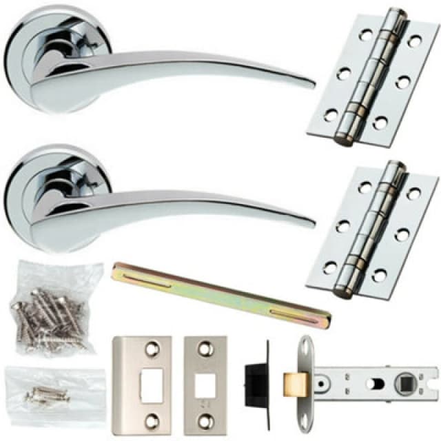 Loops Door Handle & Latch Pack Chrome Straight Tapered Bar on Screwless Round Rose Multi
