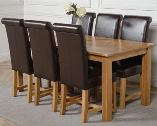 Thats Furniture Oslo 180 x 90cm Large Oak Dining Table & 6 Washington Leather Chairs in Brown Brown Unisex 180 x 90 cm