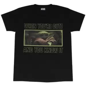 Star Wars: The Mandalorian Mens The Child Cute T-Shirt (L) (Black)