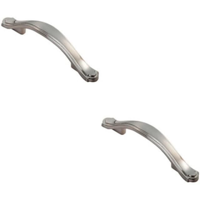 Loops 2x Stepped Edge Cupboard Bow Pull Handle 76mm Fixing Centres Satin Nickel Metallics unisex
