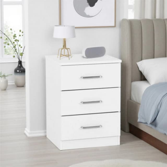 Seconique Dakota 3 Drawer Bedside - White 100-103-110