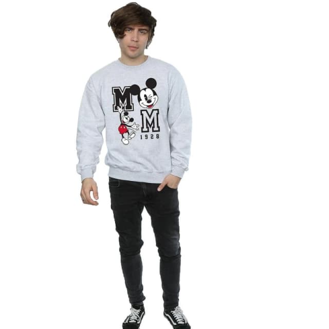 Disney Men Jump And Wink Mickey Mouse Sweatshirt in Grey Size: Small Grey S Male 5063377485585