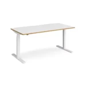 Height Adjustable Desk Rectangular Desk 1600mm White/Oak Tops With White Frames 800mm Depth Elev8 Touch