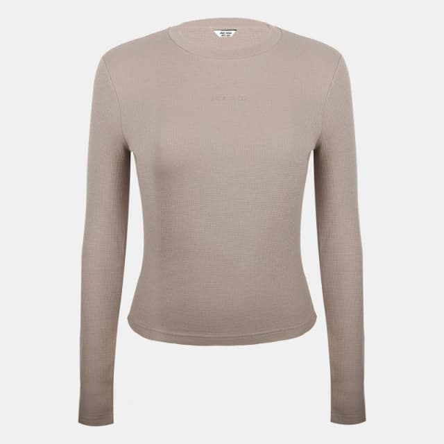 Jack Wills Womens Waffle LSBaby Cotton Crew Neck Slim Fit Long Sleeve T-Shirt Taupe female 6 (2XS)
