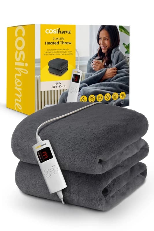 Cosi Home Faux Fur Electric Heated Throw in Grey Grey Unisex