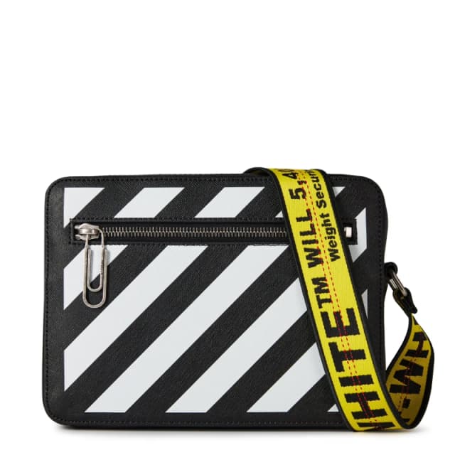 Off White Mens Camera Bag, Bold Diagonal Stripes Black White male One Size