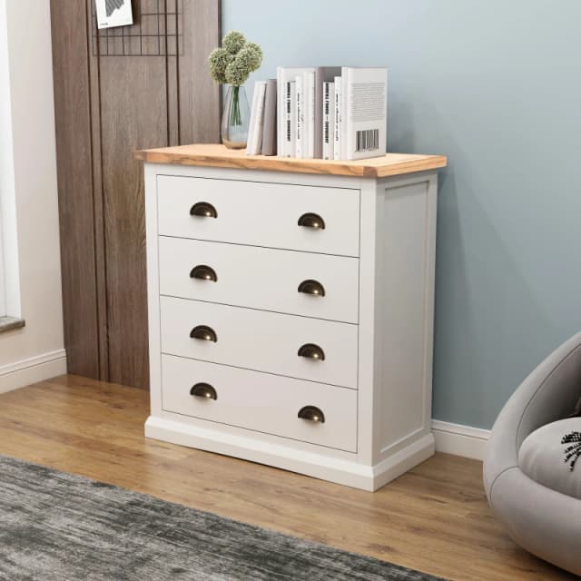 Cabinet Bits Cosenza 4 Drawer Chest of Drawers Brass Cup Handle in Off-White Off-White Unisex
