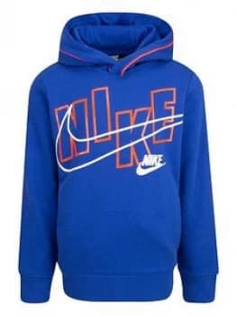Nike Younger Boys Logo Graphic Pullover Hoodie - Blue, Size 6-7 Years