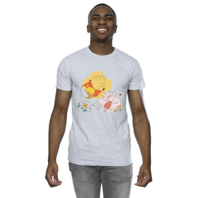 Disney Men Winnie The Pooh Piglet T-Shirt in Grey Size: Small Grey S Male 5063283694286