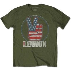 John Lennon - Peace Fingers US Flag Unisex Small T-Shirt - Green