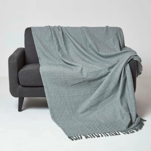 Homescapes Malda Cotton Throw with Tassels Green
