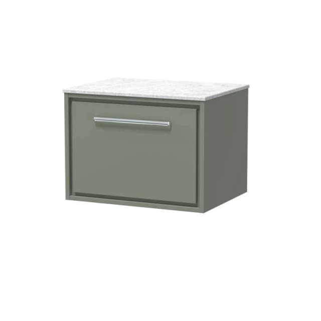 Balterley 600mm Wall Hung Single Drawer Vanity with Marble Worktop - Fern Green Green Unisex