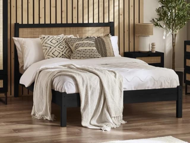 Julian Bowen Padstow 4ft6 Double Rattan and Black Wooden Bed Frame