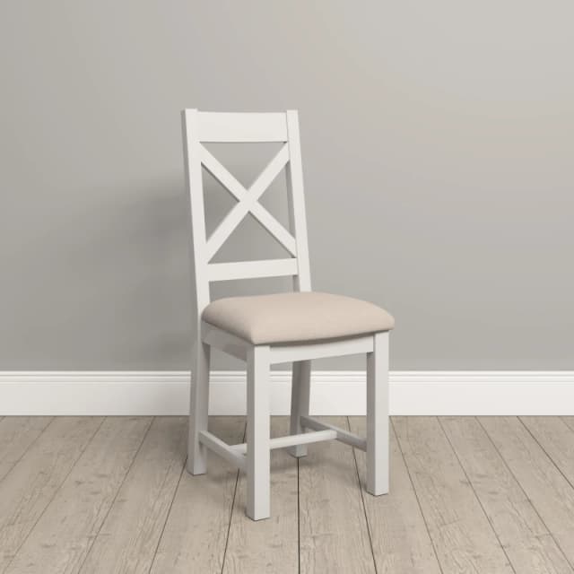 Seconique Windsor Pair Of Cross Back Chairs Ivory With Oat Fabric Seat Box Of 2 Fully Assembled