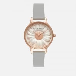 Olivia Burton Womens 3D Daisy Watch - Grey/Rose Gold