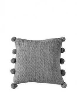Gallery Herringbone Pom Pom Cushion Grey