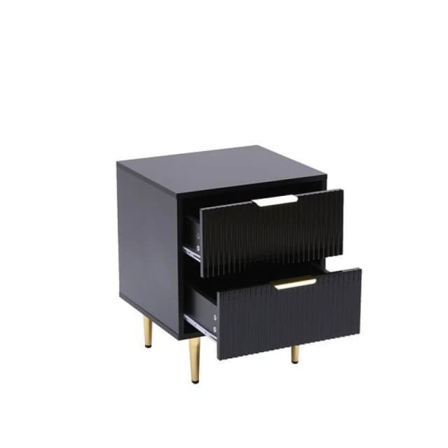 Moderna Black MMT Bedside Table, 2 Drawers, White/Black with Gold Legs, 42cm Wide Chest Black Unisex