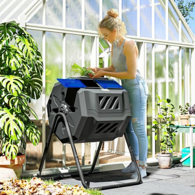 Outsunny 160L Outdoor Tumbling Compost Bin with Dual Chamber - Blue TJ Hughes Yellow 5061025115341