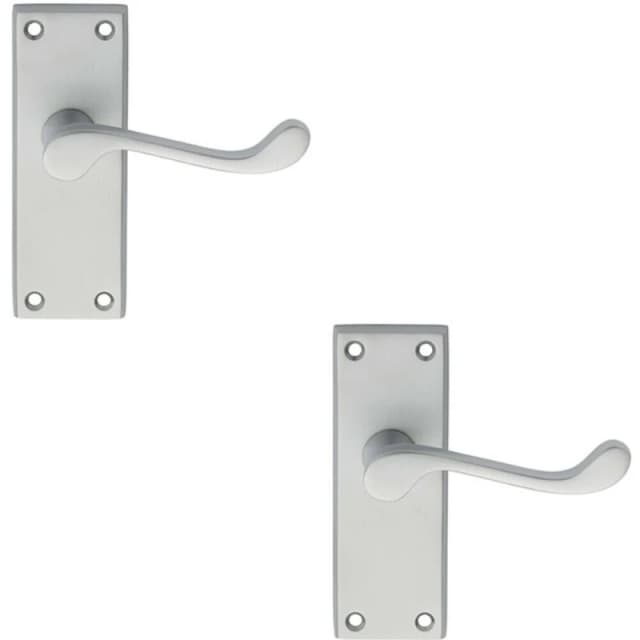 Loops 2x PAIR Victorian Scroll Lever on Short Latch Backplate 118 x 43mm Satin Chrome Multi