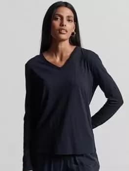Superdry Studios Long Sleeve Pocket V-Neck Top - Blue Size 10, Women