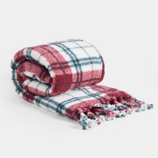 OHS OHS Check Tassel Sherpa Fleece Throw Ultra Soft Cosy Blanket in Green Size: 120cm x 150cm Green 120cm x 150cm Unisex 5027434227655