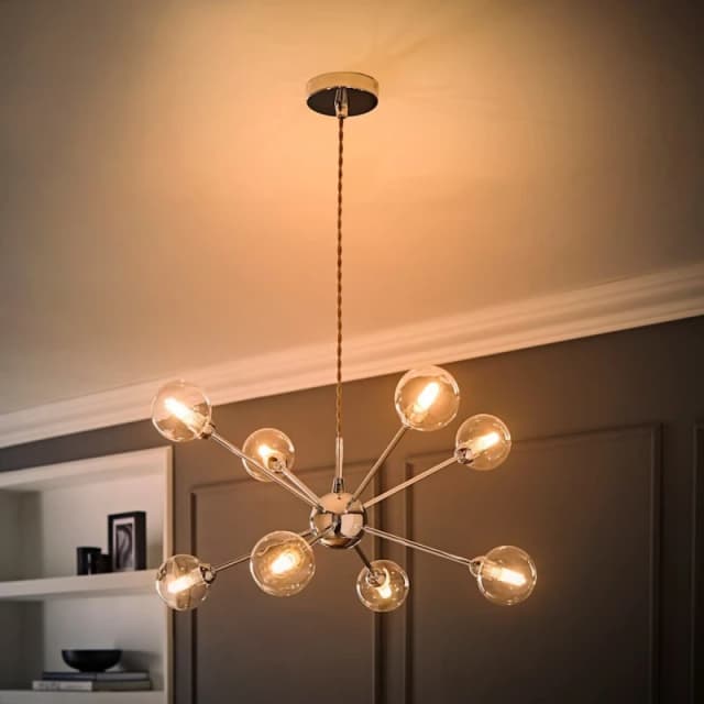 ValueLights ValueLights Sputnik Adjustable Drop 8 Way Glass Ceiling Pendant Light with Bulbs in Silver Silver One Size Unisex 5059406070273