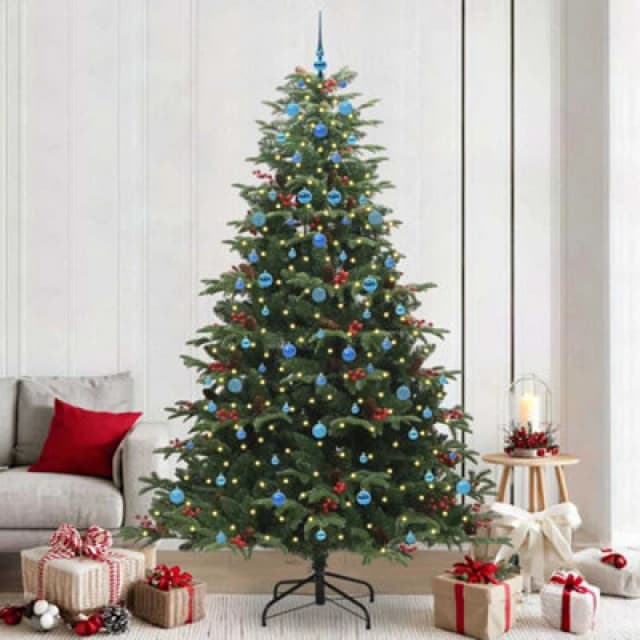 vidaXL Artificial Christmas Tree with LED Strip Lights, Blue Balls Green 240 cm, Green 3395575