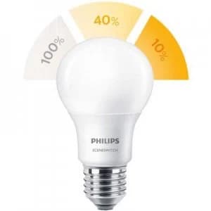 Philips Lighting LED (monochrome) EEC A+ (A++ - E) E27 Arbitrary 8 W = 60 W Warm white (Ø x L) 61mm x 107mm SceneSwitch