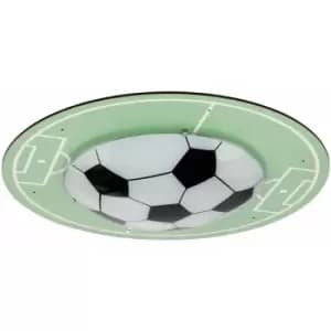 Loops - Flush Ceiling Light Green White Shade Design 'Soccer' Satin Glass Bulb E27 1x60W