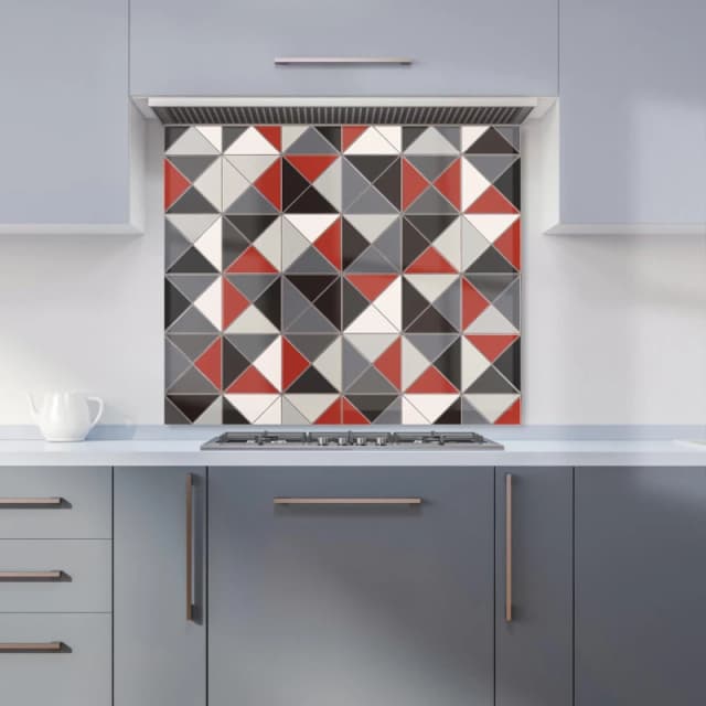 Warren Reed - Designer Grey Red Triangle Geometric Kitchen Splashback Size: 600mm x 750mm Red Unisex 600mm x 750mm