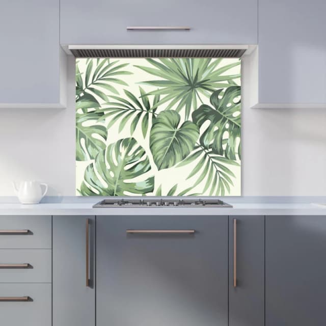 Warren Reed - Designer Exotic Palm Leaves Kitchen Splashback in Green Size: 600mm x 750mm Green Unisex 600mm x 750mm