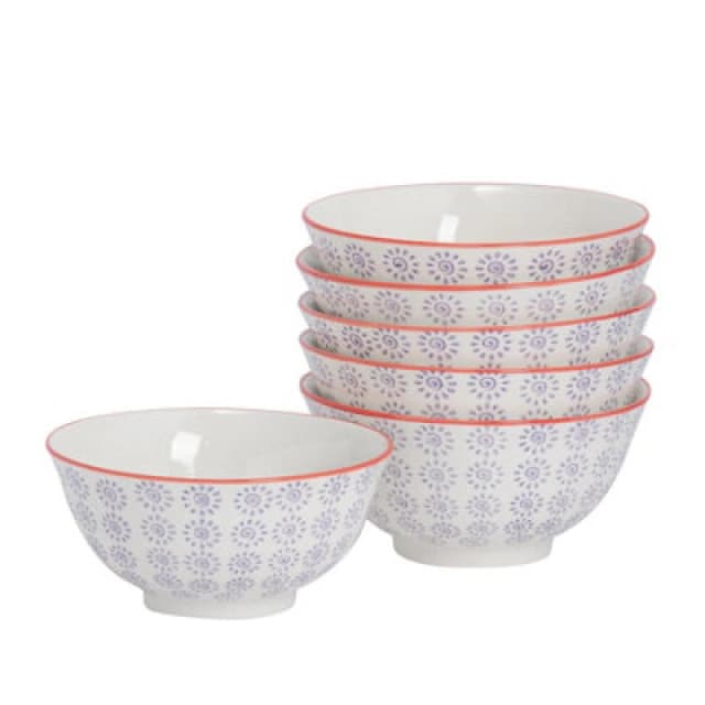 Nicola Spring Hand-Printed Cereal Bowls - 16Cm - Purple - Pack Of 6