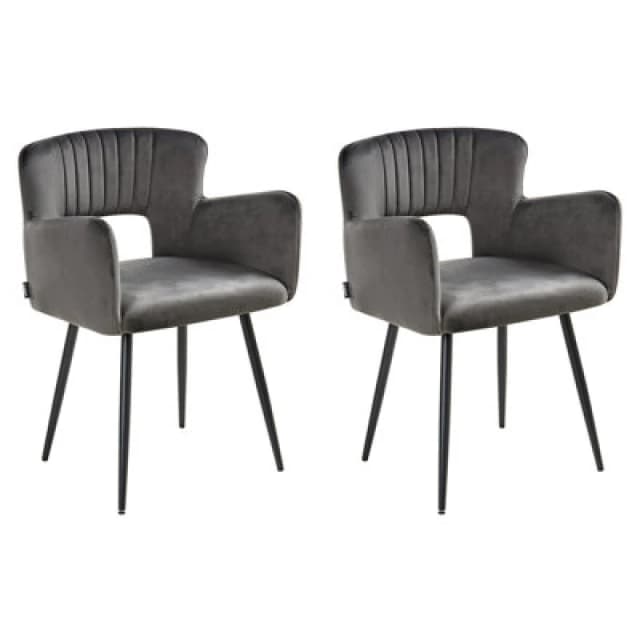 Beliani Set Of 2 Dining Chairs Sanilac Velvet Dark Grey