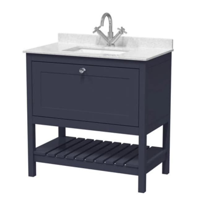 Balterley Bathroom Floor 1 Drawer Vanity & 1 Tap Hole Marble Top, Blue, 800mm in Blue Blue Unisex