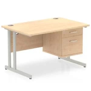 Impulse 1200 Rectangle Silver Cant Leg Desk MAPLE 1 x 2 Drawer Fixed