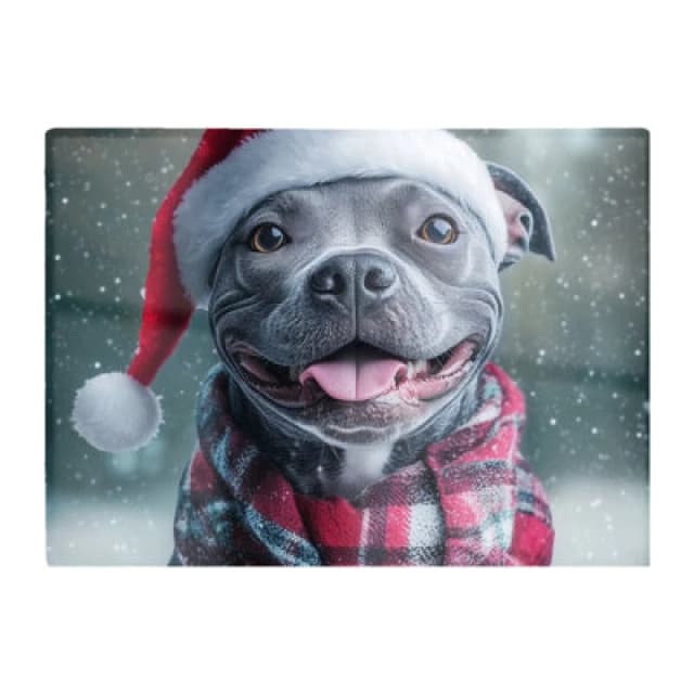 Warren Reed Designer Christmas Staffiordsire Bull Terrier Glass Chopping Board