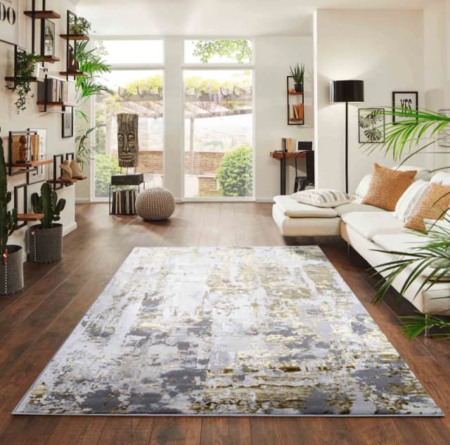 Styra Modern Living Room Rug - Abstract Area Rugs Gold 200X290 Cm