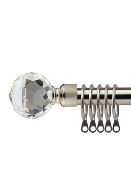 16-19mm Cristalla Extendable Metal Curtain Pole Set Brushed Silver 120-210Cm