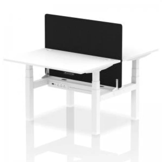 Air Back - to - Back 1200 x 800mm Height Adjustable 2 Person Bench Office Desk White Top - Cable Ports White Frame - Black Straight Screen